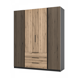 Szafa z szufladami lamele 200 cm KLARA czarny + dąb evoke